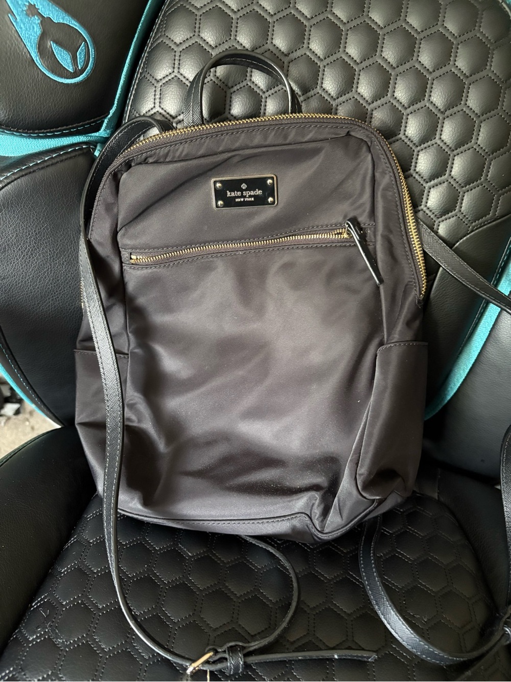 kate spade black nylon backpack with gold hardware